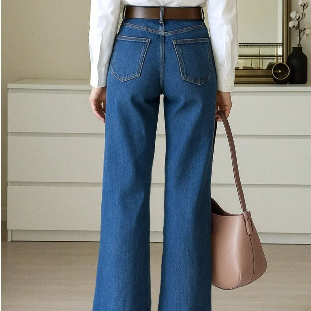 Dark Wash Casual Women's Straight Leg Denim Pants